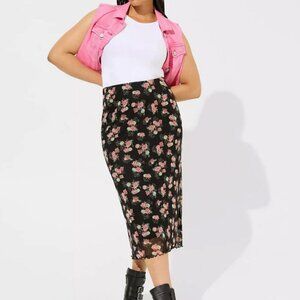 Torrid Floral Mesh Pencil Skirt Tea Length Size 1